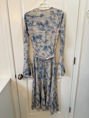Acne Studios Blue Floral Wrap Midi Dress